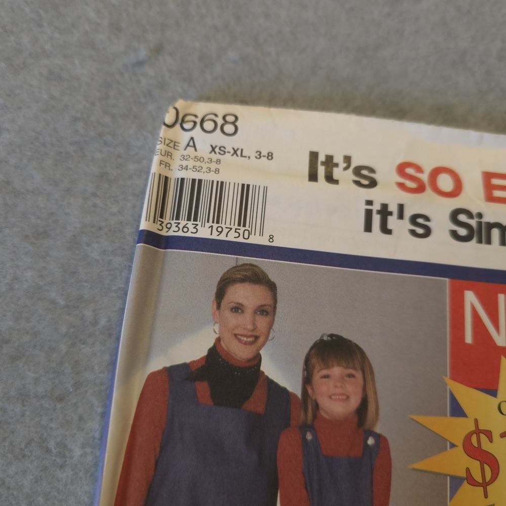 Vintage Simplicity 0668 Jumper Pattern XS–XL Girls 3–8 Uncut Easy Sew 1995 - Picture 2 of 5